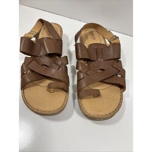 Born Sandals Womens Sz 9M‎ "Nina" Brown Leather Braided 1.5 Wedge Heel